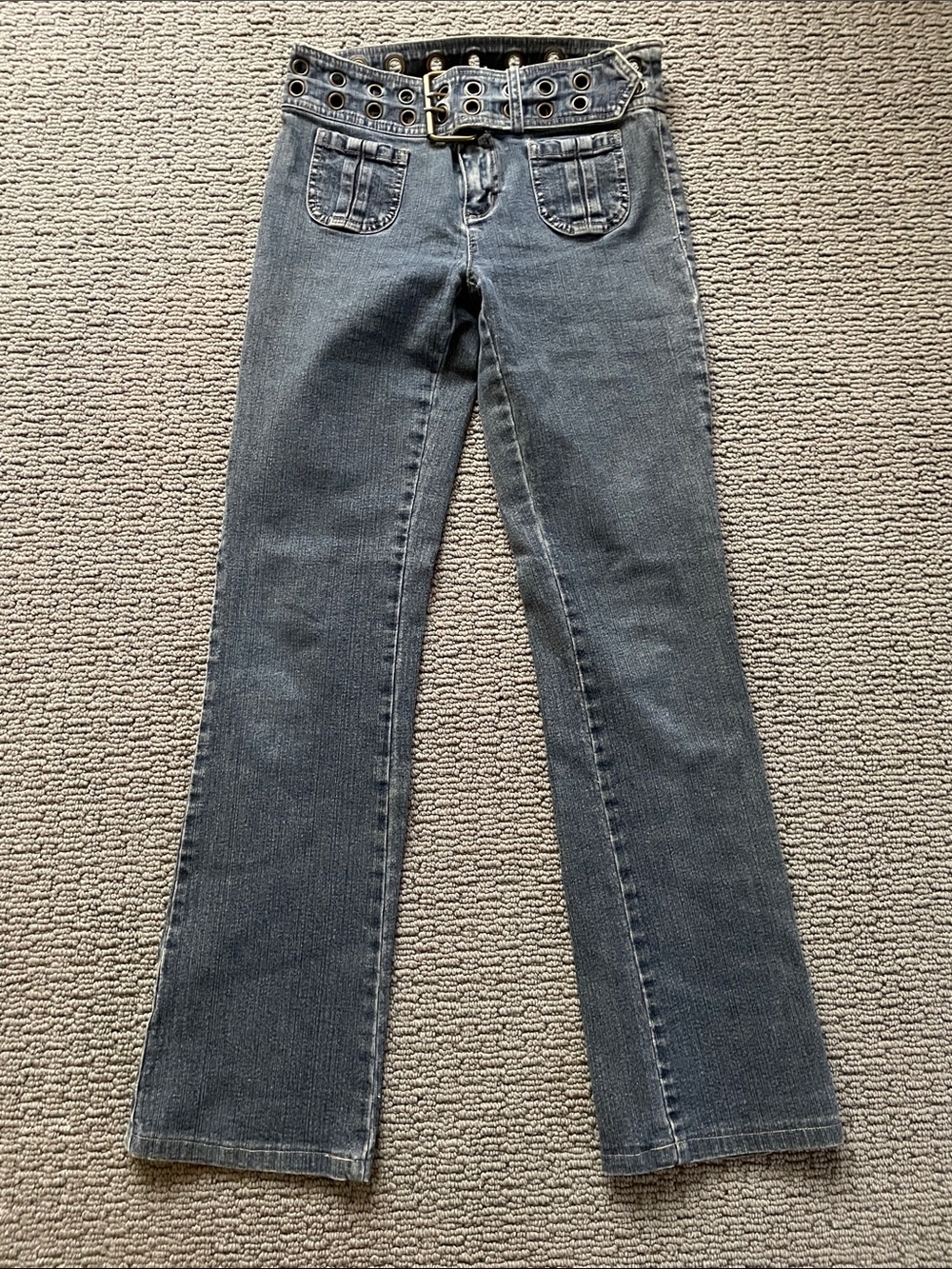 DKNY Jeans Dark Blue Straight-Leg crop hipster Jeans with Grommets